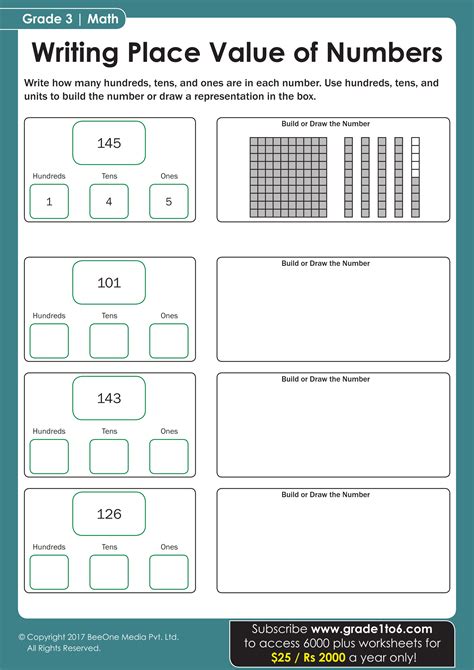 Place value worksheets for 3.